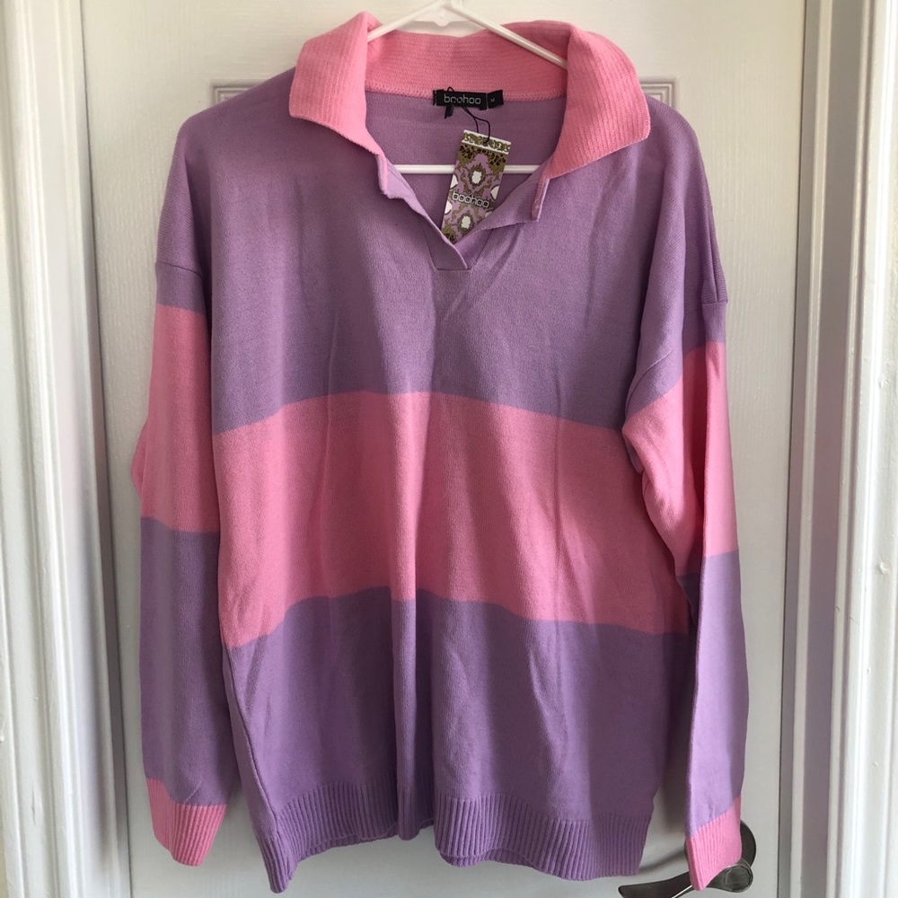 Boohoo Pink purple collared shirt sweater